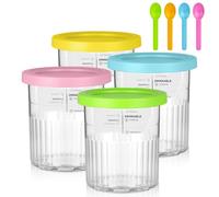 OFFCUP Ice Cream Pint Containers 24oz 4-Pack With Scoops - BPA-Free Reusable Cups for Ninja CREAMi Deluxe NC500 NC501 Series