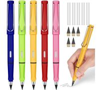 OFFCUP Infinity Pencil, 5pcs Reusable Inkless Pencil Set with Eraser and Replacement Nibs for Writing, Drawing, Students and Home Office (Bright)