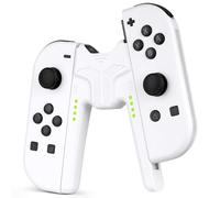 OFFCUP Joy Con Charging Grip Handle for Nintendo Switch/OLED, Joystick Charging Comfort V-Shaped Game Grip Controller with Battery Indicators, High Speed for Charger Grip USB Type-C Cable (White)