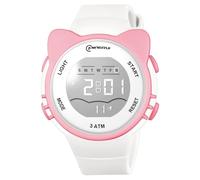 OFFCUP Kids Digital Watch, 30m Waterproof Sports Toddler Watch, PU Band Children's Wrist Watches, Cute LED Electrical Watches for Girls Boys Age 3-11 Indoor and Outdoor (White-Ear)