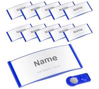 OFFCUP Magnetic Name Badge, 10pcs 45x12mm Name Tag with 2-Point Magnet, Badge Holder with 10PCS 75x32mm Display Board and Blank Card, Names Plate for Staff Guests Events Clothes Business (Blue)