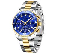 OFFCUP Mens Watches, 50MM Stainless Steel Watch, Waterproof Analog Quartz Watch with Automatic Date, Business Casual Fashion Multi-Function Dial Men's Wrist Watches