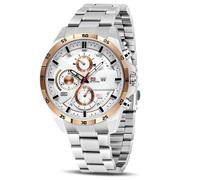 OFFCUP Mens Watches, 50MM Stainless Steel Watch, Waterproof Analog Quartz Watch with Automatic Date, Business Casual Fashion Multi-Function Dial Men's Wrist Watches