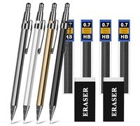 OFFCUP Metal Mechanical Pencil Set, 4Pcs Propelling Drafting, 0.7mm Automatic Artist Clutch With 4 Tube Lead Refills 2 Erasers Case for School Writing, Drawing