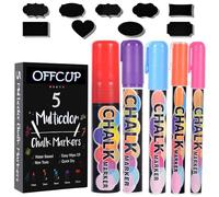 OFFCUP Muticolour Liquid Chalk Marker, 5 x Erasable Chalk Markers, 1/3/6/10/15 mm Tip with 58 Labels for Chalkboard Windows, Glass, Bistro, Signs
