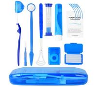 OFFCUP Orthodontic Care Kit, 9 Pack Braces Cleaning Set, Oral Care kit V-Brush Oral Mirror Ortho Wax Timer Dental Floss Threaders Interdental Brush Tongue Scraper (Blue)