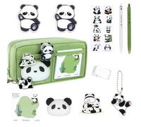 OFFCUP Panda Pencil Case, Cute Pencil Pouch with Dolls, Large Capacity Multi-Layer Wide Opening Mouth Pen Bag Makeup Bag School Stationery for Kids Girls Teenage Boys Gifts