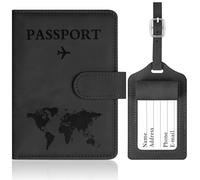 OFFCUP Passport Holder Cover, PU Leather Passport Cover and Luggage Tag Set with RFID Blocking Travel Wallet, Universal Travel Wallet Case Organiser for Money, Boarding Passes, Credit Cards Black