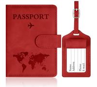 OFFCUP Passport Holder Cover, PU Leather Passport Cover and Luggage Tag Set with RFID Blocking Travel Wallet, Universal Travel Wallet Case Organiser for Money, Boarding Passes, Credit Cards Red