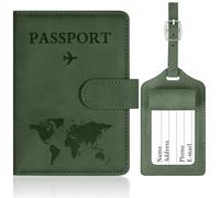 OFFCUP Passport Holder Cover, PU Leather Passport Cover and Luggage Tag Set with RFID Blocking Travel Wallet, Universal Travel Wallet Case Organiser for Money, Boarding Passes, Credit Cards Green