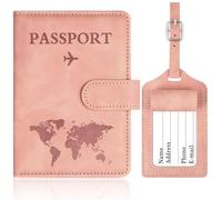 OFFCUP Passport Holder Cover, PU Leather Passport Cover and Luggage Tag Set with RFID Blocking Travel Wallet, Universal Travel Wallet Case Organiser for Money, Boarding Passes, Credit Cards Pink