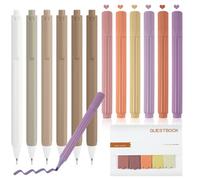 OFFCUP Pastel Highlighters, 13PCS Aesthetic School Supplies, 6pcs No-Bleed Highlighters, 6pcs Retractable Rollerball Pens Ink Gel Pens, 1PC Sticky Tabs, Cute Stationary for School Office Home (Brown)