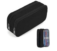 OFFCUP Pencil Case for Large Capacity, Black Stationery Pencils Case Bag, Durable Shell Pen Maker Pencil Pouch, 2 Compartment Multifunctional Pencils Bag for School OfficeTravel Makeup Bags