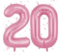 OFFCUP Pink Number 20 Balloons, 40 Inch Large Foil Number 2 & 0 Balloons, Self Inflating 20th Birthday Balloon for 20 Year Boys Girls Men Women Anniversary Birthday Party Decorations Supplies