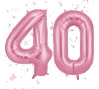 OFFCUP Pink Number 40 Balloons, 40 Inch Large Foil Number 4 & 0 Balloons, Self Inflating 40th Birthday Balloon for 40 Year Boys Girls Men Women Anniversary Birthday Party Decorations Supplies
