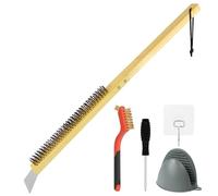 OFFCUP Pizza Oven Brush, 56CM Stainless Steel Pizza Stone Cleaning Brush with Scraper and Small Brush, BBQ Cleaning Tool with Bamboo Handle, Kitchen Outdoor Pizzas Oven Accessories