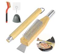 OFFCUP Pizza Oven Brush, Pizza Stone Cleaning Brush with Scraper, Stainless Steel Bristles Cleaning Tool with Detachable Long Handle, Outdoor Pizza Oven Tools with Hook up and Small Brush
