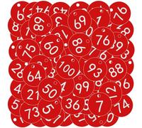 OFFCUP Plastic Number Tags - 100pcs Engraved Numbered Tags (1-100 Red) for Hotel, Mailbox, Gym, School, Office