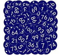 OFFCUP Plastic Number Tags, 100pcs Engraved Numbered Tags, ID Discs for Hotel Mailbox Gym School Office (1-100 Blue)