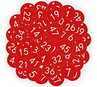 OFFCUP Plastic Number Tags, 50pcs Engraved Numbered Tags, ID Discs for Hotel Mailbox Gym School Office (1-50 Red)