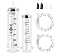 OFFCUP Plastic Syringes, 150ML & 350ML No Needle Syringes, Reusable Liquid Measuring Syringe with 2 Catheter, Large Syringe for Labs Animal Dispensing Measuring Refilling