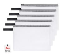 OFFCUP Plastic Wallets A3, 5PCS Zip Lock Bags Document Wallet File Zipper Bags File Folder Document Folders Plastic Pockets Zipper File Wallet for School Office Homework Storage Bag Travel