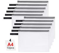 OFFCUP Plastic Wallets A4, 10PCS Zip Lock Bags Document Wallet File Zipper Bags File Folder Document Folders Plastic Pockets Zipper File Wallet for School Office Homework Storage Bag Travel