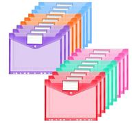 OFFCUP Plastic Wallets A4 Punched Pockets, 18 Pack Expandable Plastic Folders, 11 Holes Pocket Wallets A4 Document Files Envelope Folders with Label Pocket Button for School Home Office (Thin)