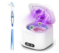 OFFCUP Ultrasonic Retainer Cleaner, 49kHz Ultrasonic Denture Cleaner with UV-Light, 4 Modes, Digital Timer, 340ML Portable Cleaning Machine for Dentures Mouth Guards Toothbrush Heads Jewelry