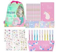 OFFCUP Unicorn Stationery Set, Stationery Gift Set, Cute Mermaid Gift Includes Drawstring Pouch, Notebook, 12 Pencils, 10 Gel Pens, Pencil Case, Stickers, Sticky Notes for Girls and Boys (Mermaid)