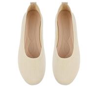 OFFCUP Women's Wide Width Flats Shoes, Knitted Ballet Shoes, Black Casual Soft Breathable Round Ballet Flat, Suitable for Shopping, Parties,Work and Other Occasions, Off-White 5UK