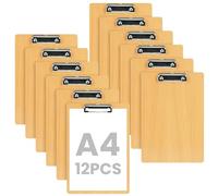 OFFCUP Wooden Clipboard, 12 Pack A4 Wood Hardboard with Black Metal Clip and Concealed Hanging Hole, Durable Artist Sketch Board Drawing Clipboard, A4 Clip Board Paper Board for School Office Business