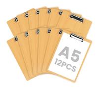 OFFCUP Wooden Clipboard, 12 Pack A5 Wood Hardboard with Black Metal Clip and Concealed Hanging Hole, Durable Artist Sketch Board Drawing Clipboard, A5 Clip Board Paper Board for School Office Business