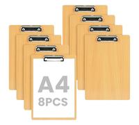 OFFCUP Wooden Clipboard, 8 Pack A4 Wood Hardboard with Black Metal Clip and Concealed Hanging Hole, Durable Artist Sketch Board Drawing Clipboard, A4 Clip Board Paper Board for School Office Business