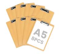 OFFCUP Wooden Clipboard, 8 Pack A5 Wood Hardboard with Black Metal Clip and Concealed Hanging Hole, Durable Artist Sketch Board Drawing Clipboard, A5 Clip Board Paper Board for School Office Business