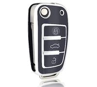 OFFCURVE Car Key Case - Key Fob Cover & Protector - 3 Buttons - Compatible with Audi A1-A8, B6-B8, C5-C6, Q1-Q7, R8, RS3-RS6, S1-S8, 4F, 4G, TT, TTS, TTRS, Seat, Exeo 3R