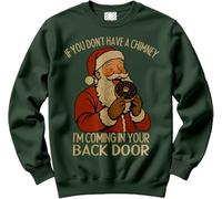 Offensive Christmas Sweatshirt for Men - Funny Chimney Back Door Slogan Sweatshirt - Xmas Sweater Funny Swearing Sweater Rude Inappropriate Explicit Christmas Jumper Day Bottle Green XX-Large