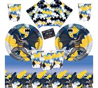 Offer Shop Batman Party Supplies Dark Knight Batman Birthday Party Tableware Pack 16 Guests- Superhero Plates Cups Napkins Table Cover