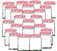 Offer Shop Jam Glass Jars with Lids Mason Jars with Red Lid | 190ml Round Air tight for Spice Pickle Jelly- 24 Set