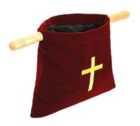Offering Baskets for Church, Embroidered Cross Bible Bags with Wood Handles, Velvet Church Bags for Churches Communion Supplies, Claret