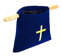 Offering Baskets for Church Embroidered Cross Bible Bags with Wooden Handles Velvet Pouch for Church Communion Supplies Religious Gifts Blue