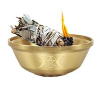 Offering Bowl - Brass Triple Moon Dish, Small Metal Crystal Storage Bowl with Intricate Etching, Sacred Altar Accessory, Spiritual Meditation Tool, Decorative Mindfulness Dish for Yoga Studio