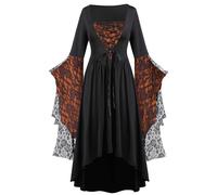 Offers of the Day Today, Women's Medieval Dress, Gothic Clothing, Halloween Costumes with Buttoned Skull, Renaissance, Victorian Midi Dress, Trumpet Sleeves, Carnival, Ball, Cosplay, Vintage