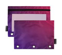 Office 3 Ring Binder Pencil Pouch Pen Pencil Bags with Zipper Custom School Binders Clear Pockets Vivid Blue Red Gradient 9.8" x 7.1", 2 Packs