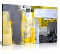 Office Art Grey And Yellow Abstract Art Painting Canvas Wall Art Picture Print (24X16)