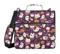 Office Binder Organizer with Handle Multi-Pocket 1.5 Inch 3 Ringing Pencil Bags Portfolio Binder Storage Container Halloween Kawaii-Style Cats Ghosts Pumpkin