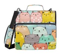 Office Binder Organizer with Handle Multi-Pocket 1.5 Inch 3 Ringing Pencil Cases Portfolio Binder Documents Files Organizer Pastel Chonky Cats