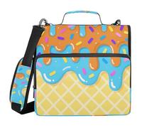 Office Binder Organizer with Handle Multiple Pockets 1.5 Inch 3 Ringing Portfolio Binder Bag Storage Container Cute Ice Cream Blue