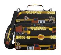 Office Binder Organizer with Shoulder Strap & Handle Easy to Carry 1.5 Inch 3 Ringing Pencil Cases Portfolio Binder Documents Files Organizer Neon Construction Vehicles Pattern