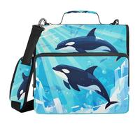 Office Binder Organizer with Shoulder Strap & Handle Easy to Carry 1.5 Inch 3 Ringing Portfolio Binder Bag Documents Files Organizer Two Orcas Swimming Underwater